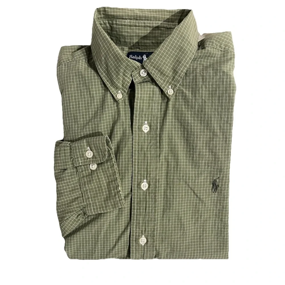 Polo Ralph Lauren 16 32/33 Yarmouth‎ Oxford dress Shirt Green 100% Cotton Button